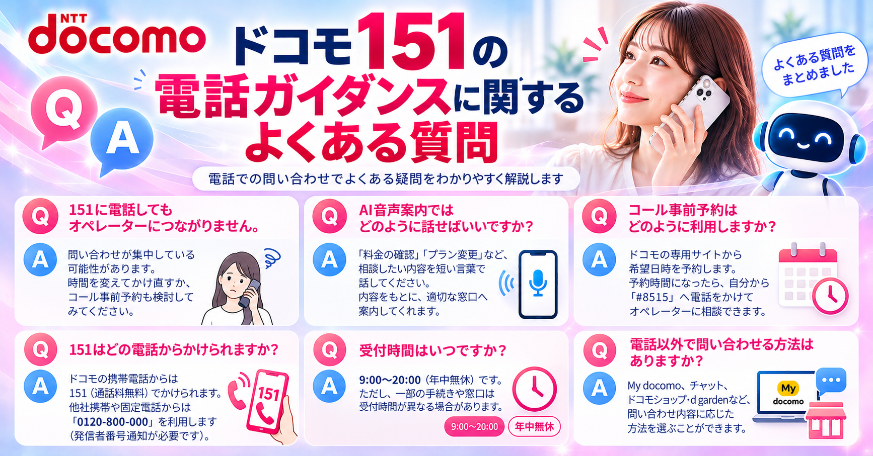 ドコモ151の電話ガイダンスに関するよくある質問