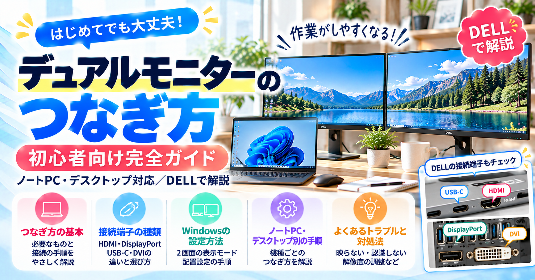 デュアルモニターのつなぎ方｜初心者向け完全ガイド【ノートPC・デスクトップ対応／DELLで解説】