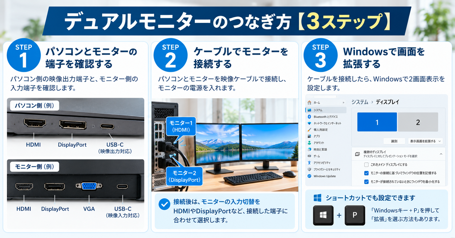 デュアルモニターのつなぎ方【3ステップ】