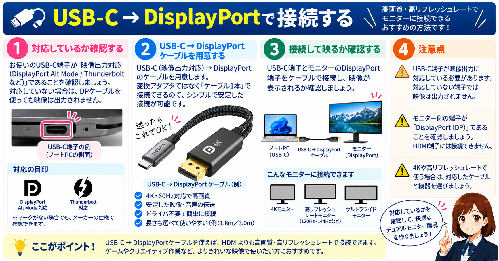USB-C→DisplayPortケーブル