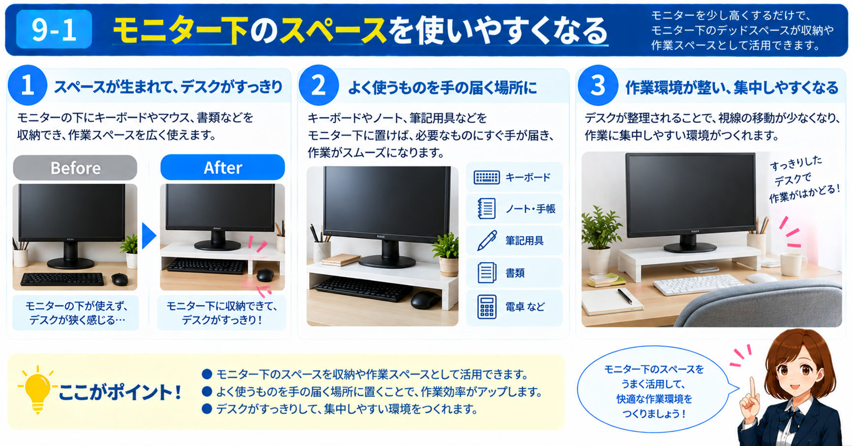 9-1．モニター下のスペースを使いやすくなる