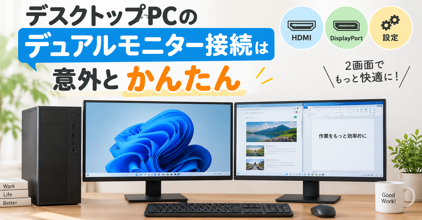 1．デスクトップPCのデュアルモニター接続は意外とかんたん