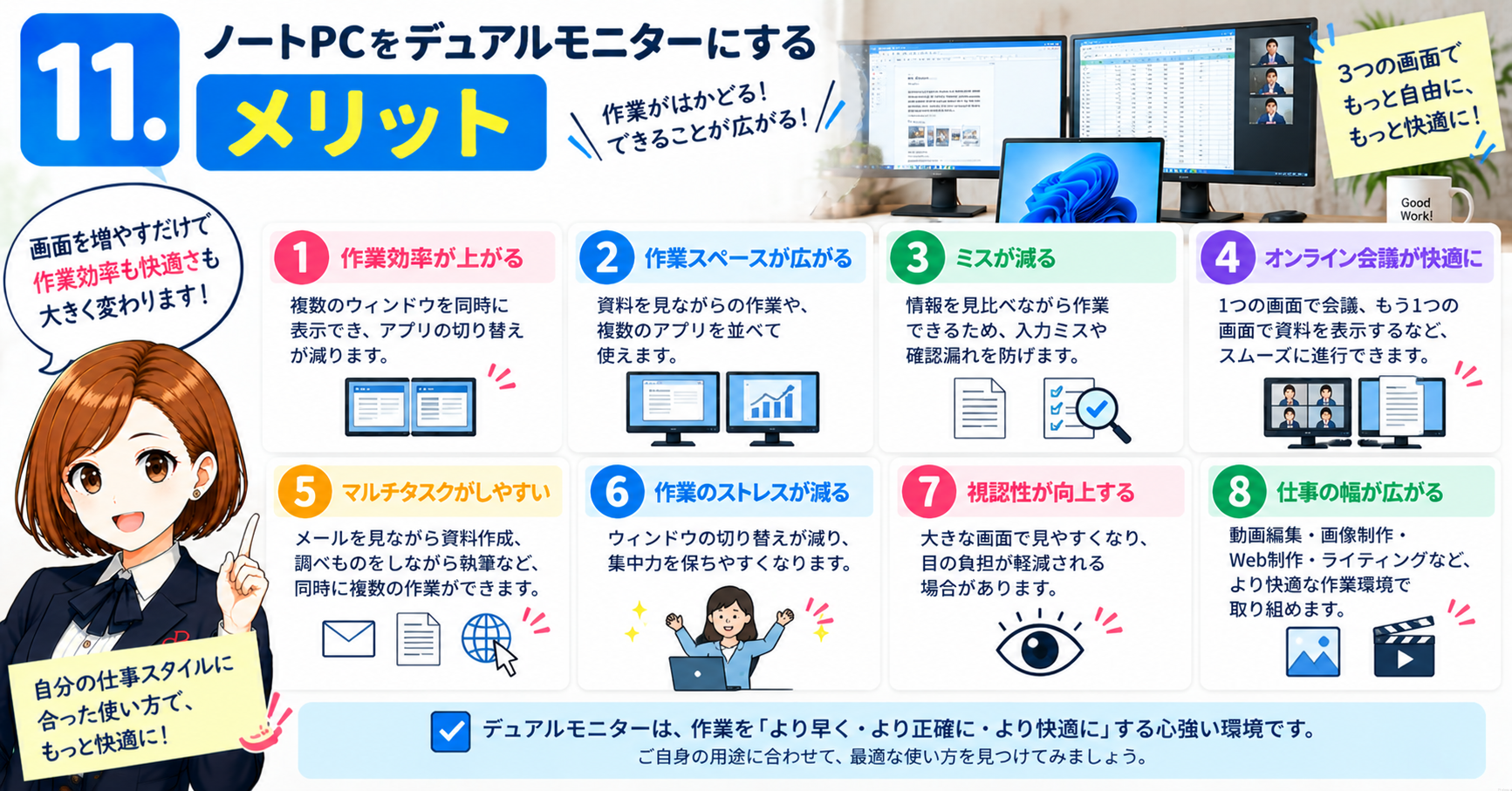 11．ノートPCをデュアルモニターにするメリット