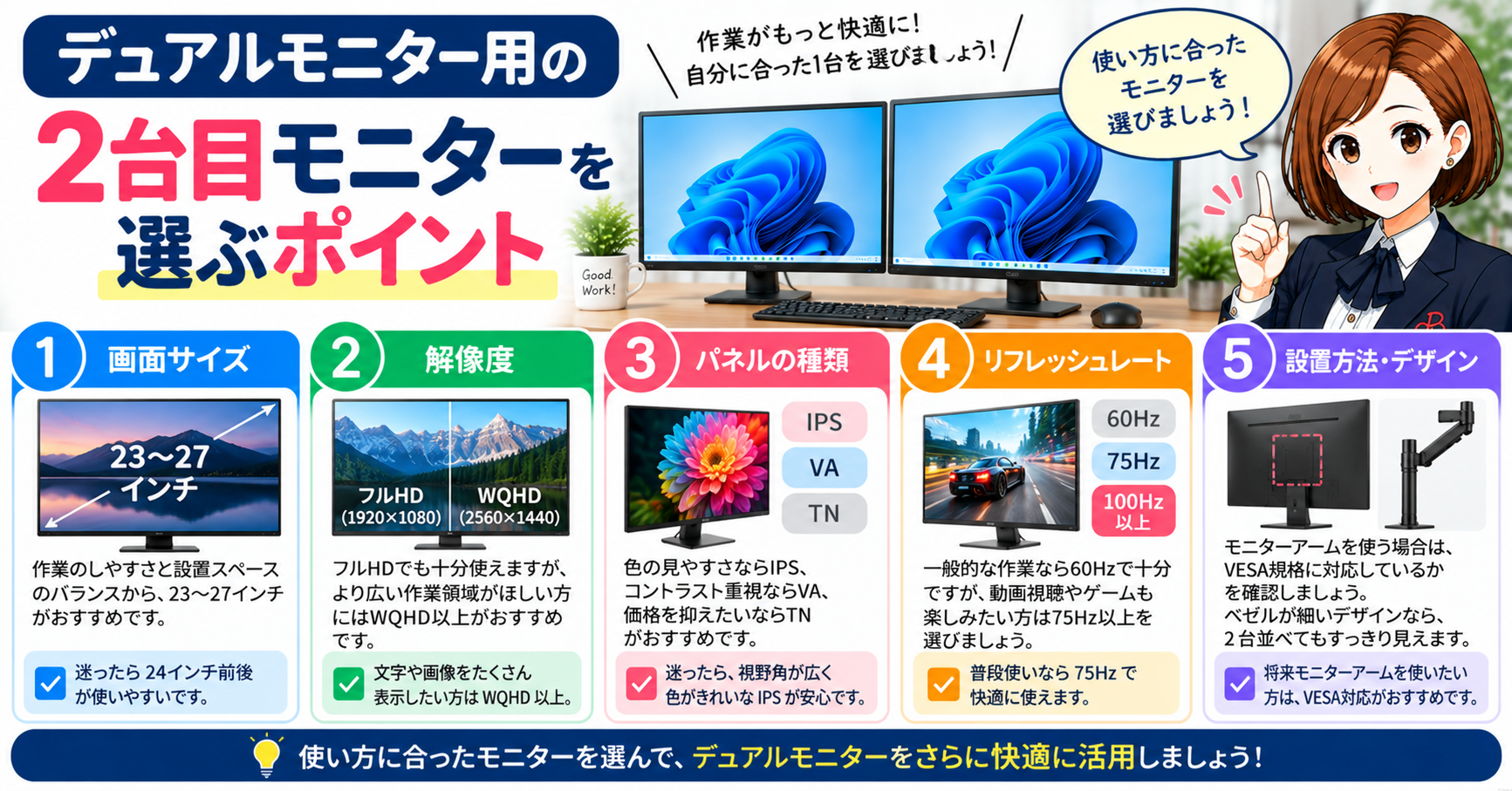 8．デュアルモニター用の2台目モニターを選ぶポイント