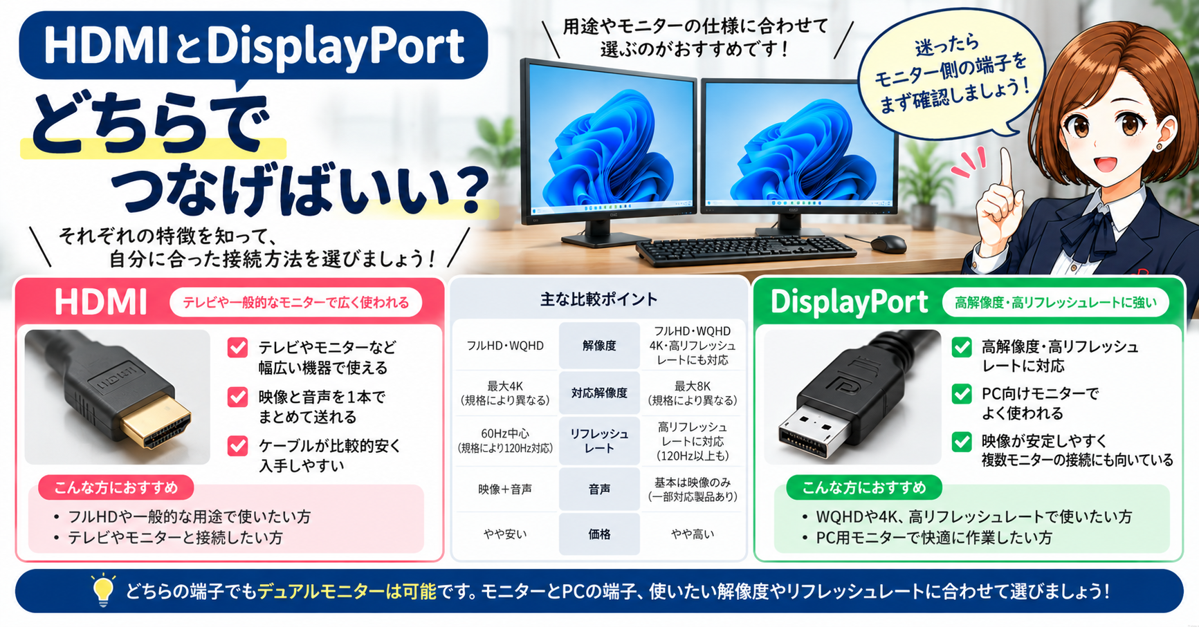 6．HDMIとDisplayPort、どちらでつなげばいい？