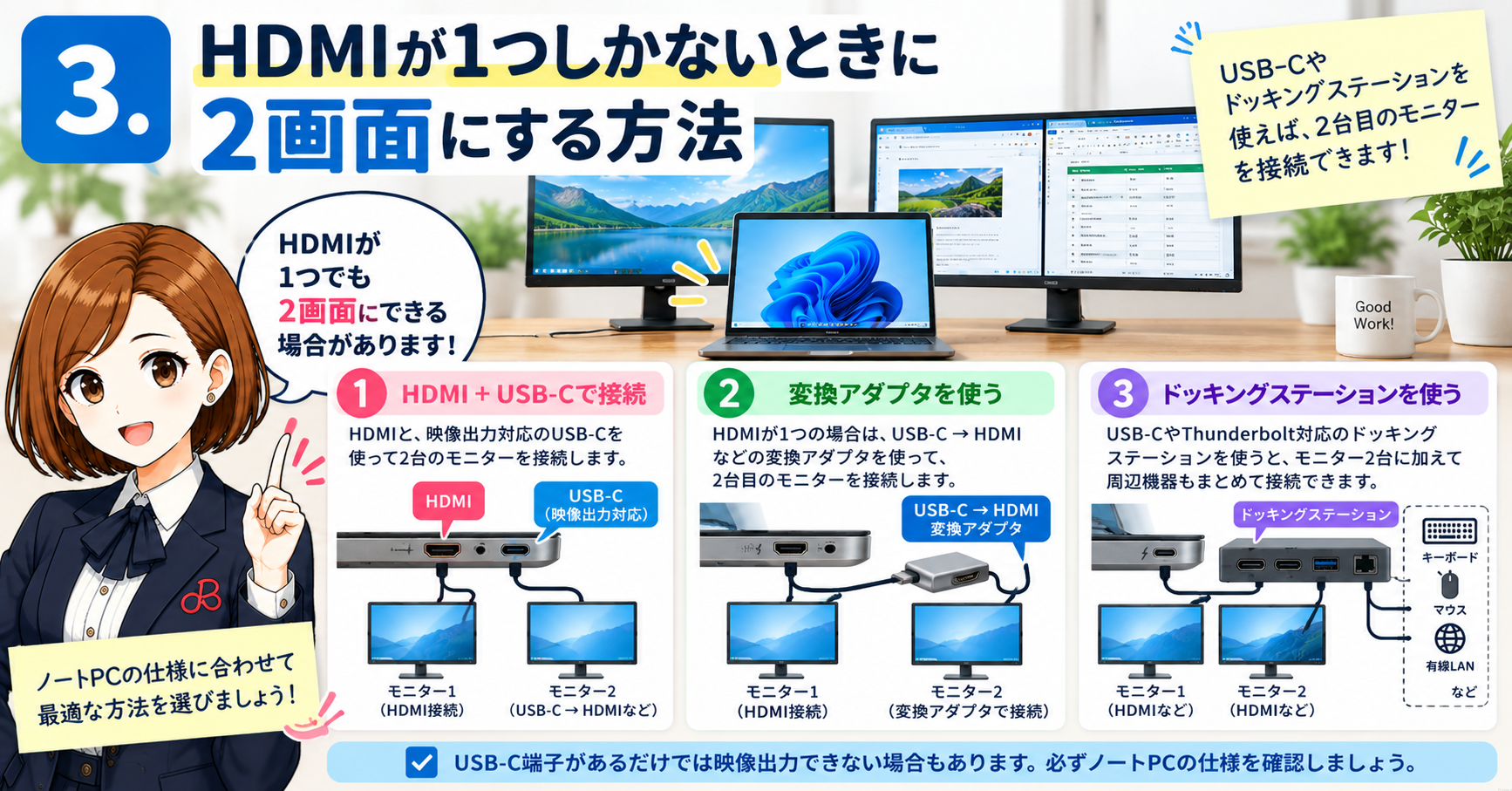 3.HDMIが1つしかないときに2画面にする方法