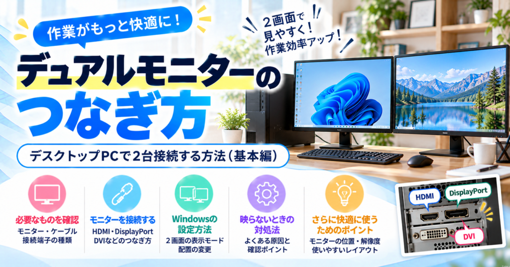 デュアルモニターのつなぎ方｜デスクトップPCで2台接続する方法（基本編）
