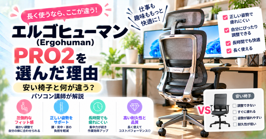 エルゴヒューマン(Ergohuman)PRO2を選んだ理由|安い椅子と何が違う?パソコン講師が解説