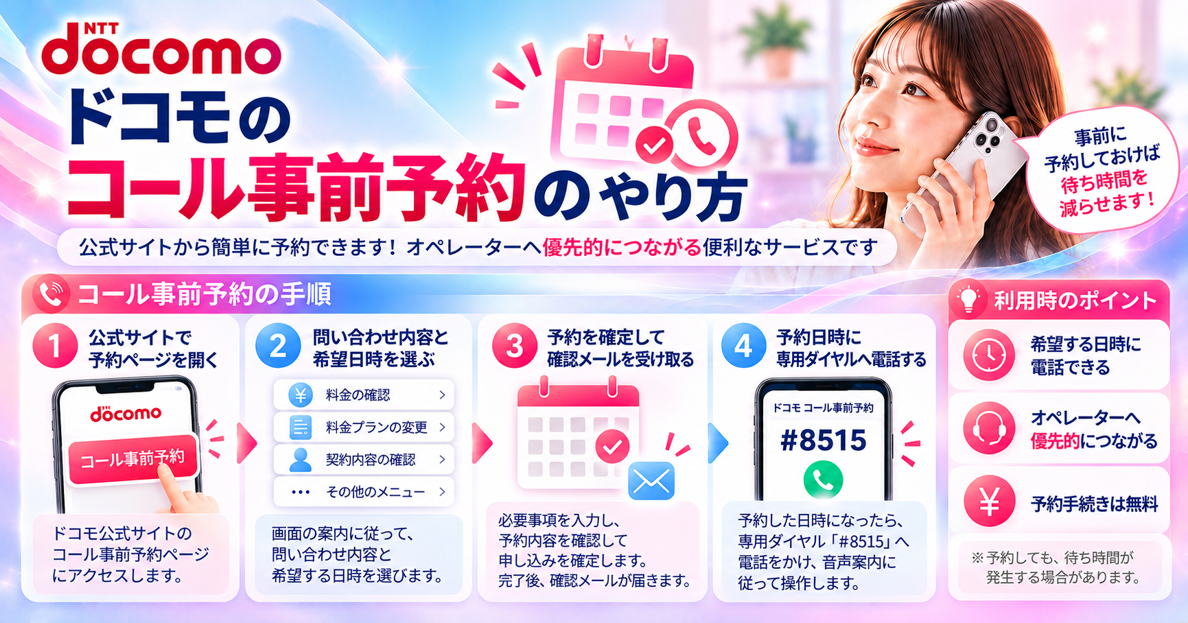 ドコモのコール事前予約のやり方