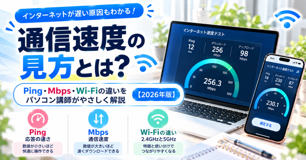 【通信速度の見方とは?】Ping・Mbps・Wi-Fiの違いをパソコン講師がやさしく解説