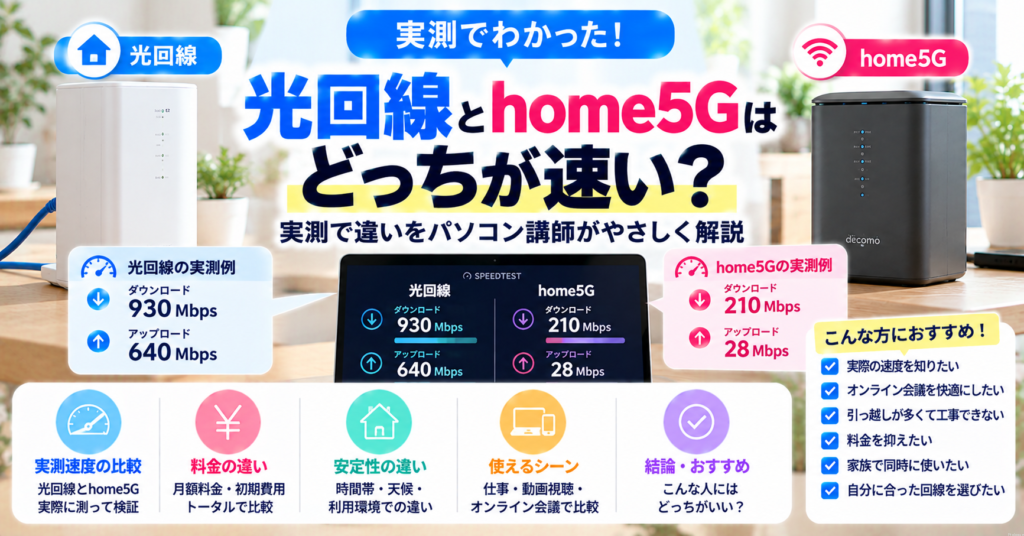 【光回線とhome5Gはどっちが速い？】実測で違いをパソコン講師がやさしく解説