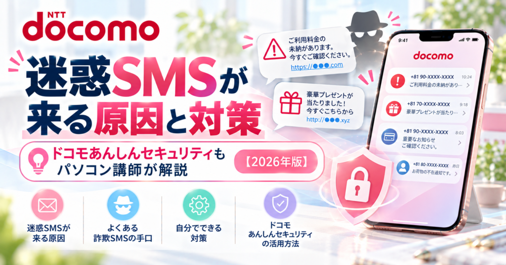 迷惑SMSが来る原因と対策｜ドコモあんしんセキュリティもパソコン講師が解説【2026年版】