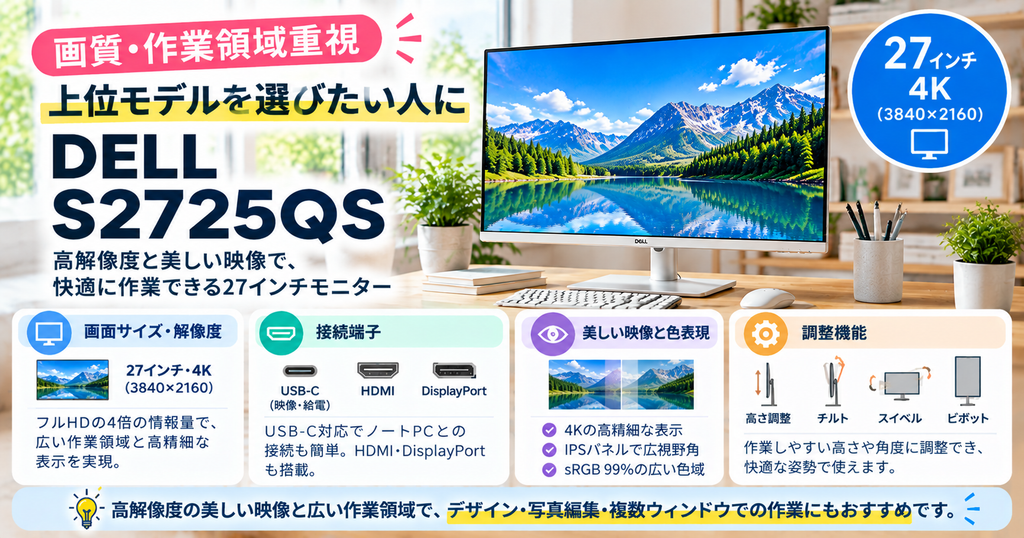 画質・作業領域重視｜上位モデルを選びたい人に「DELL S2725QS」
