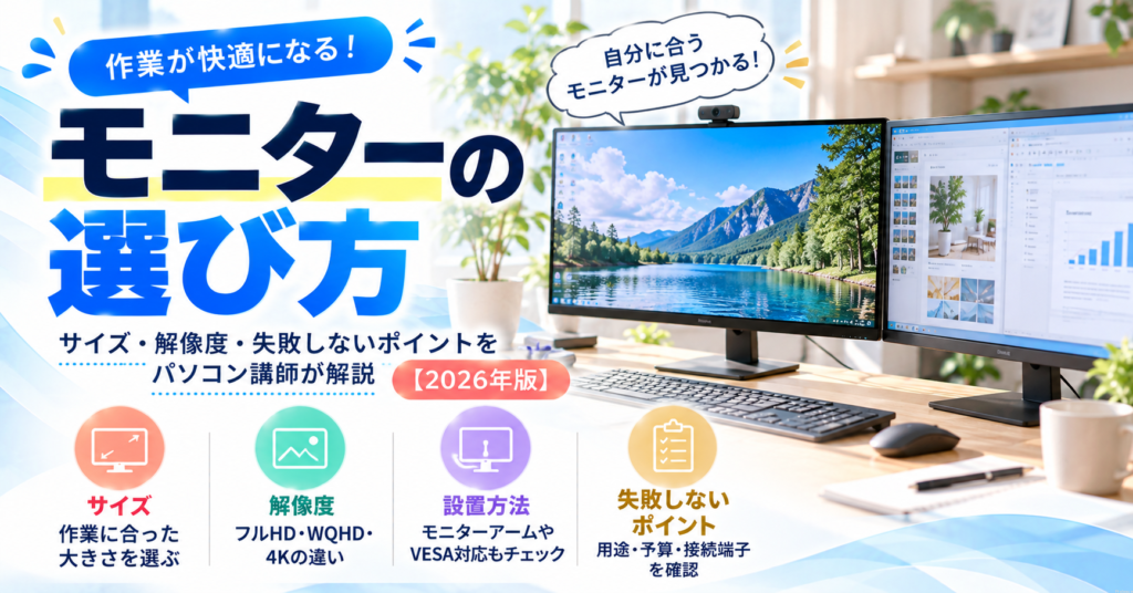 モニターの選び方｜サイズ・解像度・失敗しないポイントをパソコン講師が解説【2026年版】