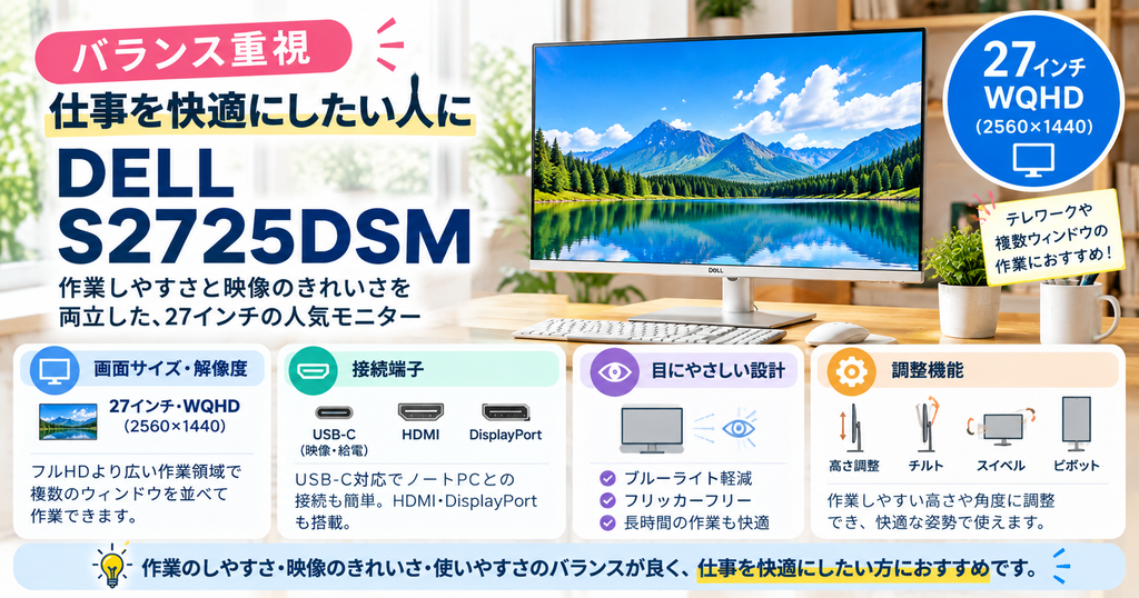 バランス重視｜仕事を快適にしたい人に「DELL S2725DSM」