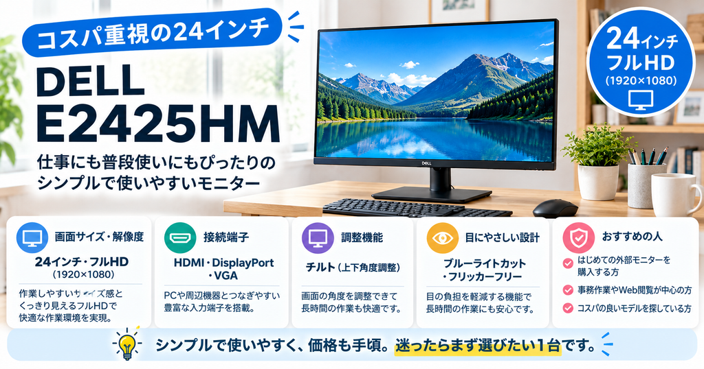 コスパ重視｜初めての1台に「DELL E2425HM」