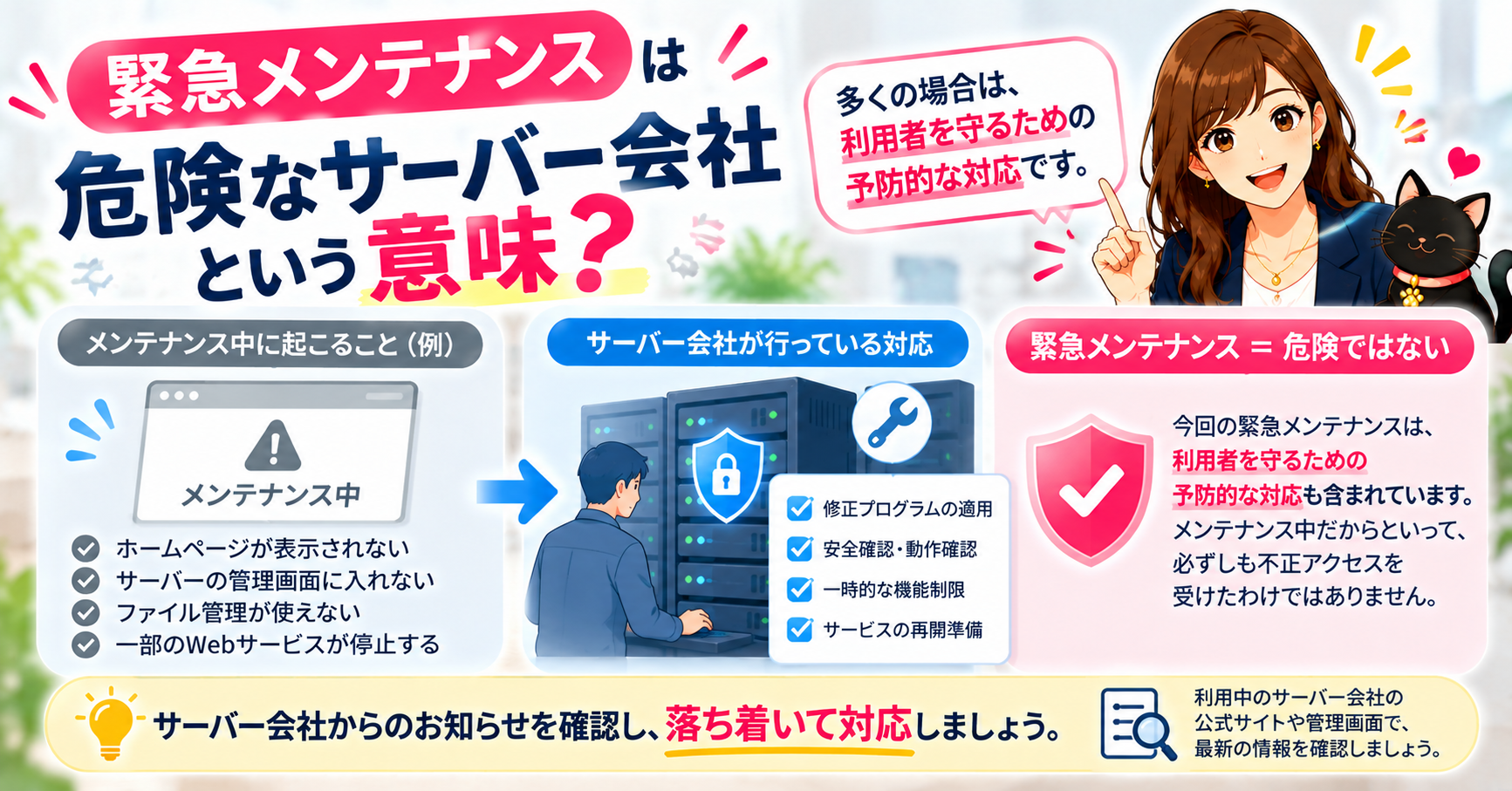 ④ 緊急メンテナンスは危険なサーバー会社という意味?