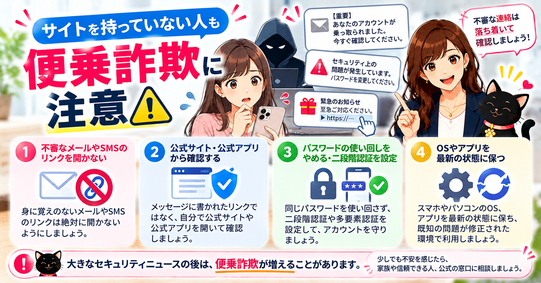 ⑥ サイトを持っていない人も便乗詐欺に注意